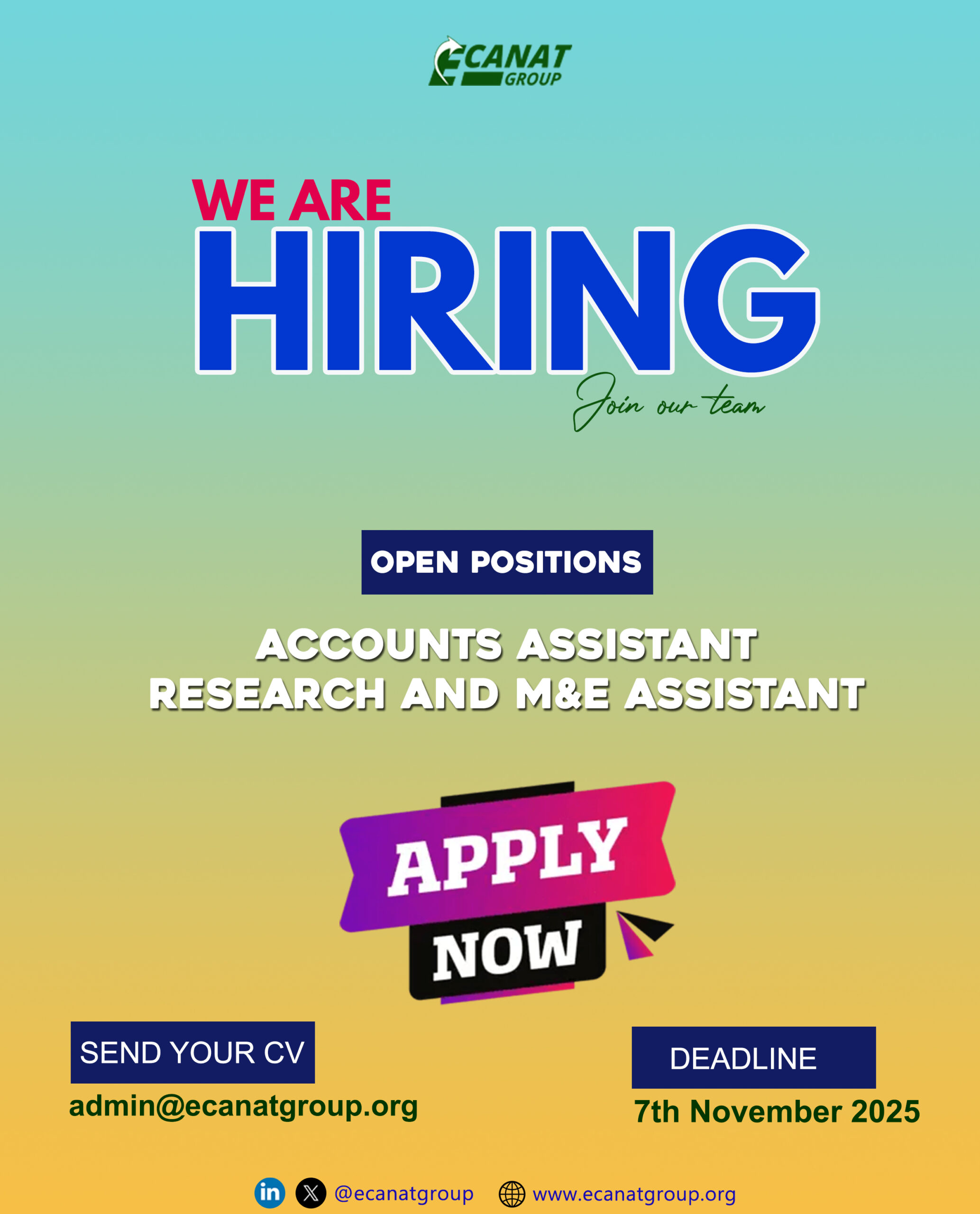 Job Advert for Accounts Assistant and Research and M&E Assistant